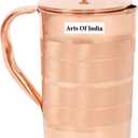 Copper Pitcher and 4 Tumbler Set, Pure Copper Jug, Handmade, Best for Water, Ayurveda, Moscow Mule, Cocktails 54.10 OZ