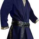 Gafeng Mens Medieval Costume Renaissance Pirate Halloween Viking Tunic Knight Cosplay Warrior LARP Shirts (Large, Navy Blue)