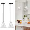 URSOLA Modern White Clear Glass Pendant Light Fixture,Small Single Nordic Island Lights,Adjustable Hanging Light for Kitchen Island Dining Room,7 Inch Shade,2-59 Inch Cord,E26 Bulb(2-Light)