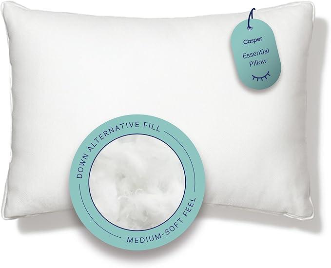 Casper Sleep Essential Pillow – Standard Down-Alternative Bed Pillow | Medium Soft Feel, Supports Side, Back & Stomach Sleepers