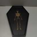 Gothic Home Decor Coffin Tray, Goth Halloween Charcuterie Boards Engraved Gold Skeleton, Solid Black Wood Board, Easy to Clean -15.7" Length