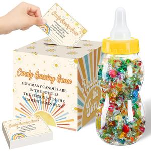 Glenmal 52 Pcs Baby Shower Games Gift Sets Large Baby Bottle for Shower Game Guess How Many Candies Decorations for Gender Reveal(Here Comes The Son)