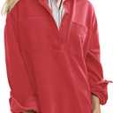 Locachy Women's Casual Oversized Polo Neck Sweatshirt Lapel Long Sleeve Button Pullover Tops Fashion Outfits Clothes (Red, XL)
