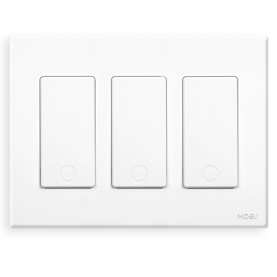 MOES Smart Single Pole Light Switch, 2.4GHz WiFi Smart Wall Switch, Needs Neutral Wire, Multi-Control, Smart Life/TUYA APP Control, Voice Control with Alexa/Google Home, White 3 Gang