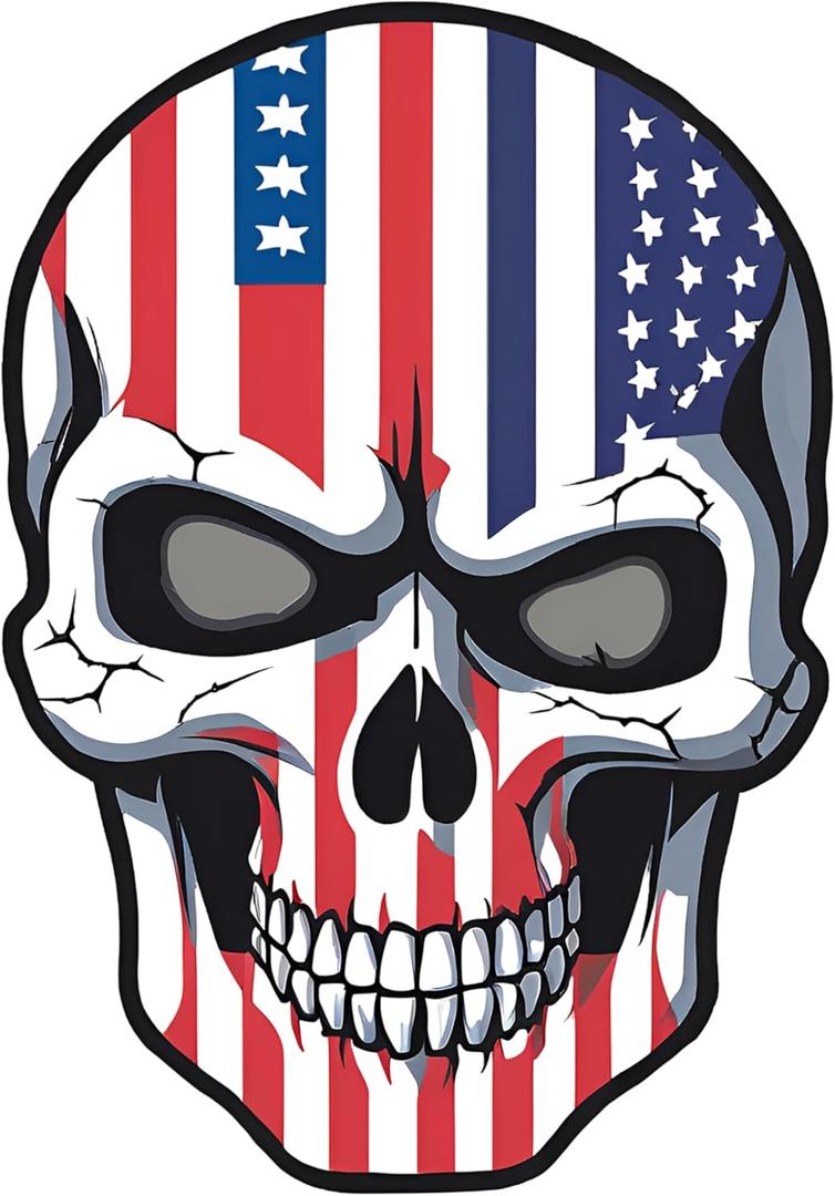 American Flag Skull Decal Sticker,5" Patriotic Design, Red White and Blue,SUV, Van, Window, Bumper, Wall, Laptop, Tablet, Cup,Tumbler Or Any