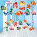 Clabby 30 Pcs Tropical Fish Hanging Swirls Under The Sea Party Decorations Ceiling Decor Ocean Themed Mermaid Creatures Beach Party Supplies Under The Sea Decor(Mixed Style)