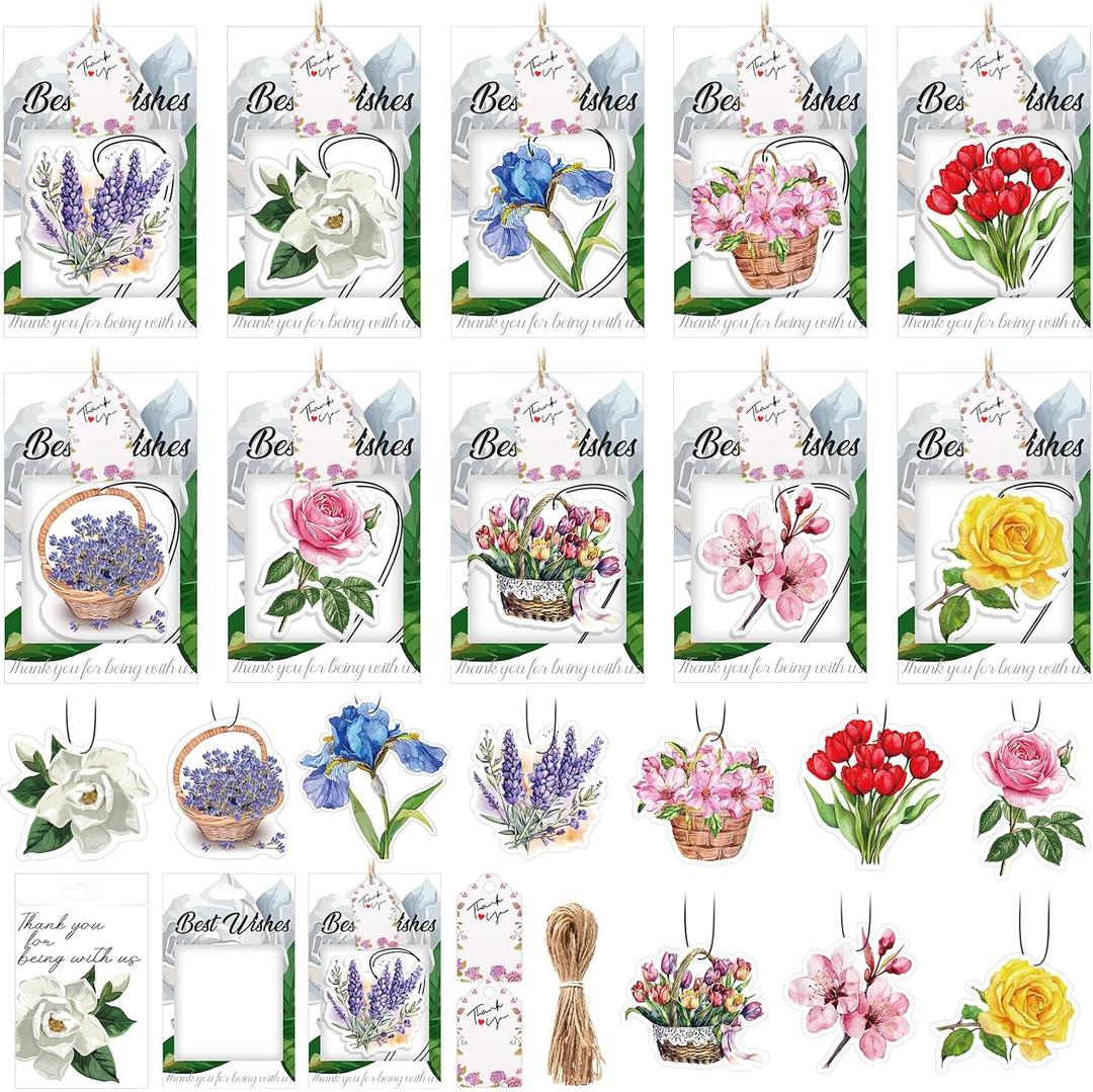 Demissle 50 Sets Flowers Car Air Freshener Wedding Party Souvenirs Favors for Guests Envelope with Window Thank You Tag for Bridal Baby Shower Favor Bulk Auto Drawer Closet Office Home