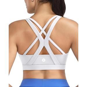 RUNNING GIRL Sports Bras for Women High Support, Criss-Cross Back Strappy Sports Bras for Women with Sewn in Pads(WX3081_Grey_XL)