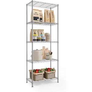 SONGMICS 5-Tier Storage Shelves, Adjustable Wire Shelving Unit, 8 Hooks