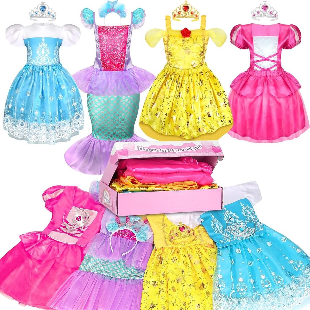 Princess Dress Up Clothes for Little Girl Gift Set, Princess Dress Up Toys Role Play Costume for Toddler Girls, Birthday Christmas Party
