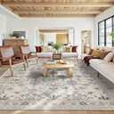 Rugxara 10x14 Rugs for Living Room & Bedroom,Floral Washable Rug,Boho Area Rug, Large Non Slip Low Pile Wool Carpet for Indoor Dining Room,Girls Room,Nursery Room and Kids Room(Grey 10x14ft)