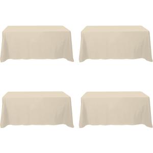 BRILLMAX 4 Pack Beige Tablecloths 90 x 132 Inch for 6ft Rectangle Tables - 150 GSM Polyester Fabric, Floor Length Drop, Water, Stain & Wrinkle Resistant Cloth Cover for Wedding Reception Banquet