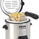Prime Cuisine 1 Liter Electric Deep Fryer with Temperature Control, User Friendly Stainless Steel Fry Basket, Auto Shut Off Feature,Free, Stainless Steel and Black