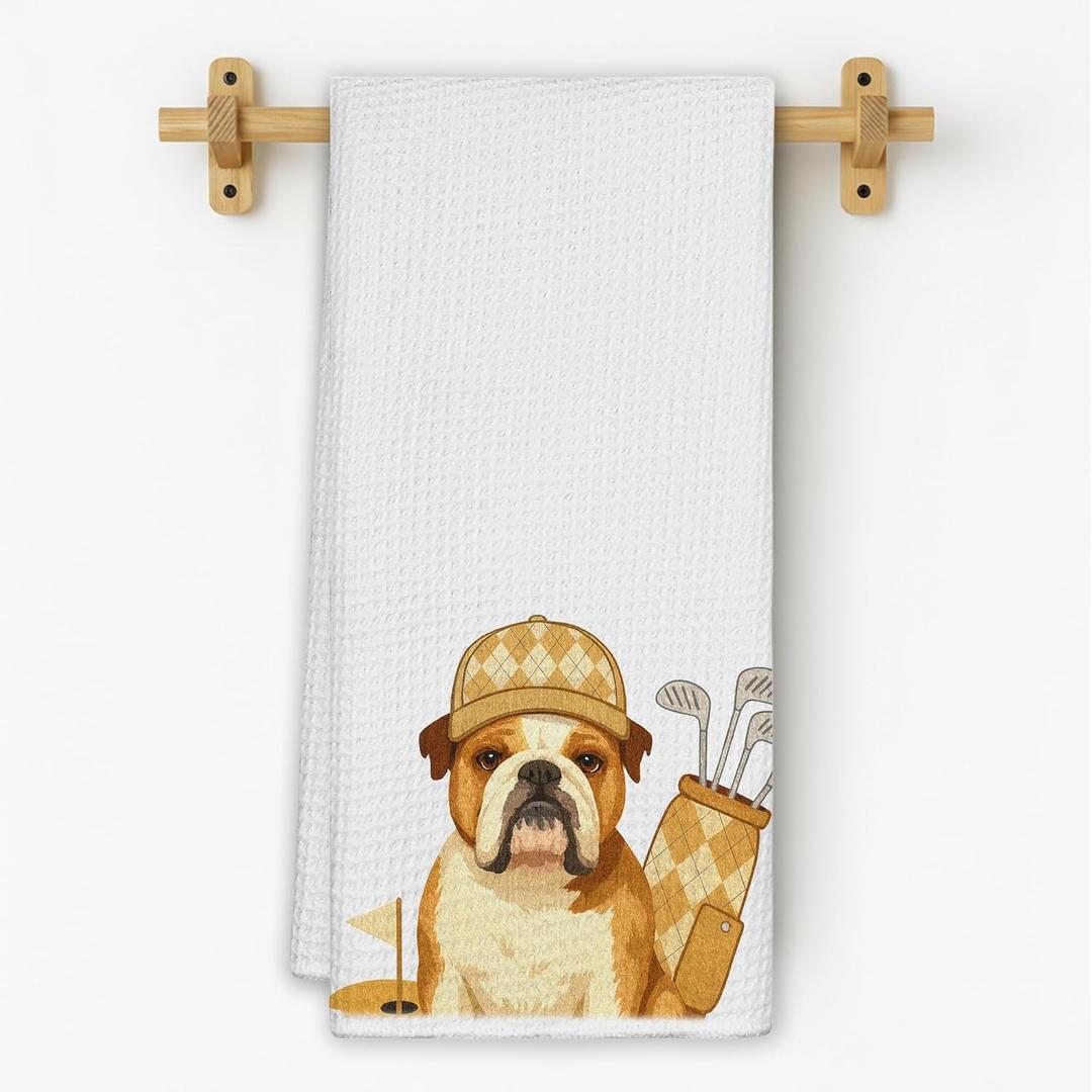 Funny English Bulldog Golf Kitchen Towels, English Bulldog Gifts for Women Men Hand Towels for Bathroom, Golf Lover Gifts Dish Tea Towels for Kitchen Decor, 16x24 Inch 549