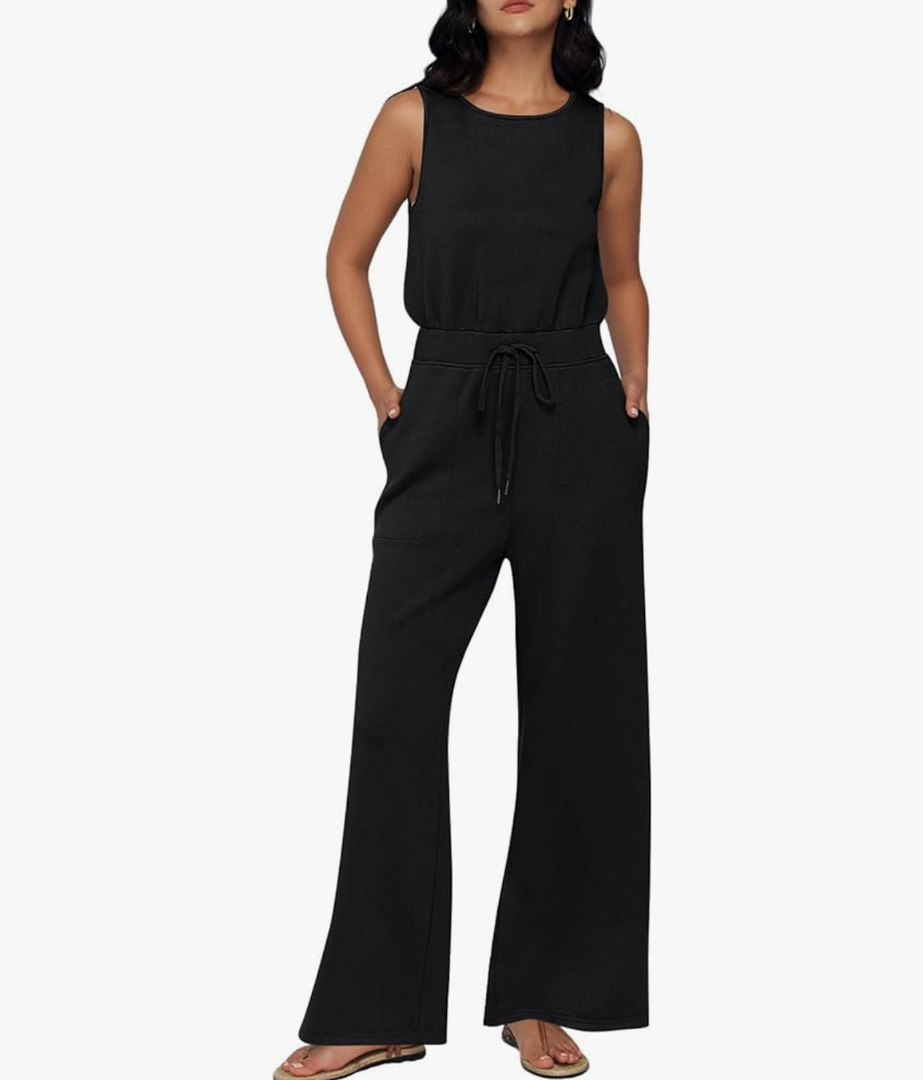 AUTOMET Womens Jumpsuits Dressy Summer Outfits Casual Sleeveless Wide Leg Long Pants Rompers Fashion Clothes, Size XL
