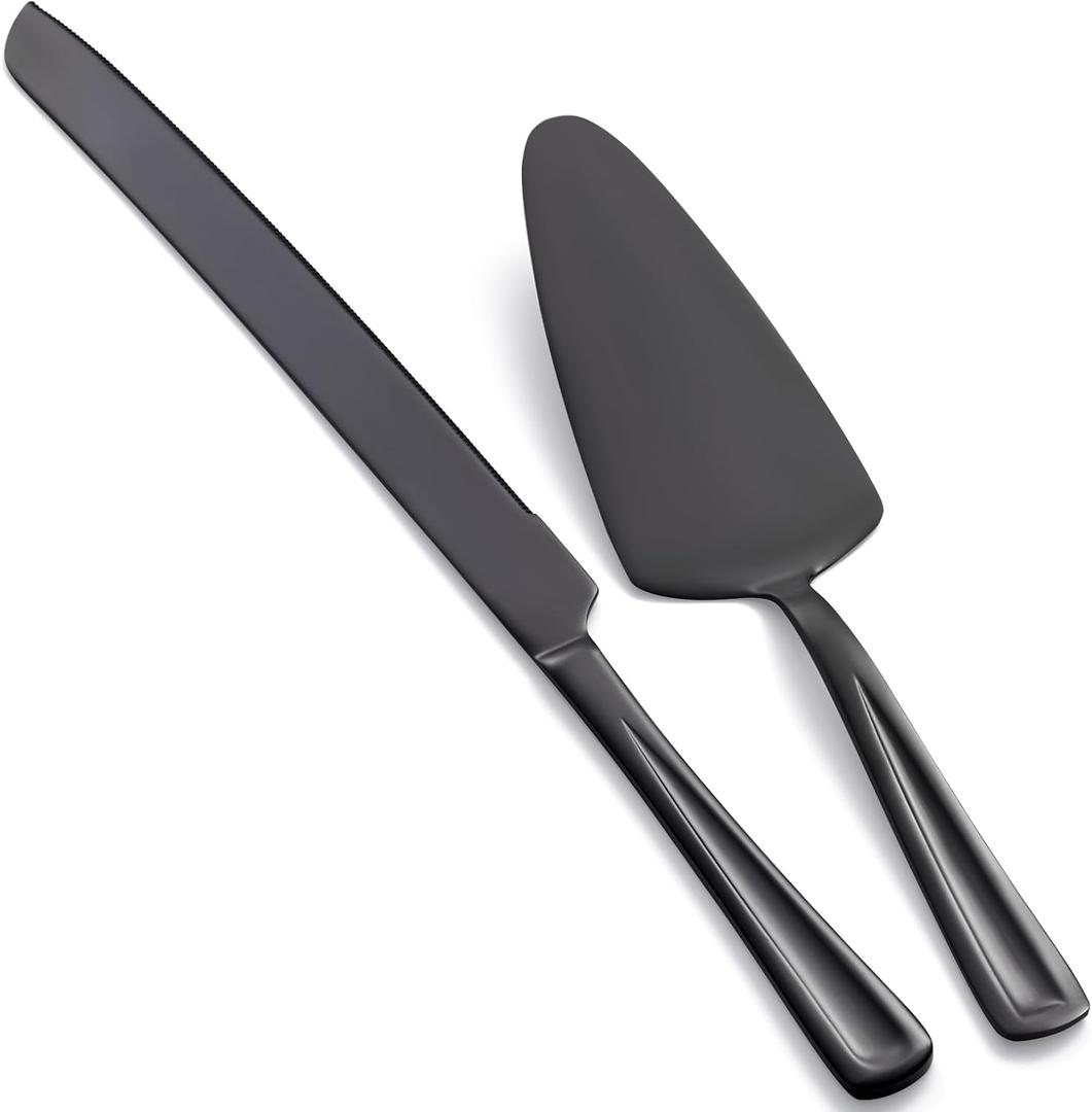 GoGeiLi Black Cake Knife and Server Set, 13-inch Stainless Steel Cake Cutting Set, Elegant Cake Cutter Set for Wedding, Birthday, Parties, Anniversary