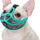 OHCOZZY Short Snout Dog Muzzle, Wont Cover Forehead Bulldog Muzzle Adjustable Breathe Mesh, Anti Bitting Chewing Barking(M, Green)