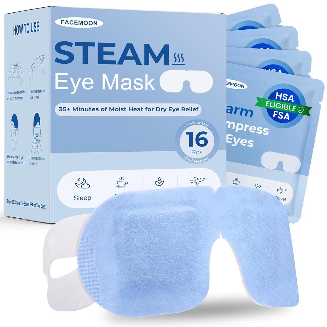 16 Pack Steam Eye Mask for Dry Eyes: Self-Heating Warm Compress for Stye Relief & Digital Eye Strain, FSA&HSA Eligible, Disposable, No Microwave, Travel & Spa Essential, Self-Care Gift, Unscented