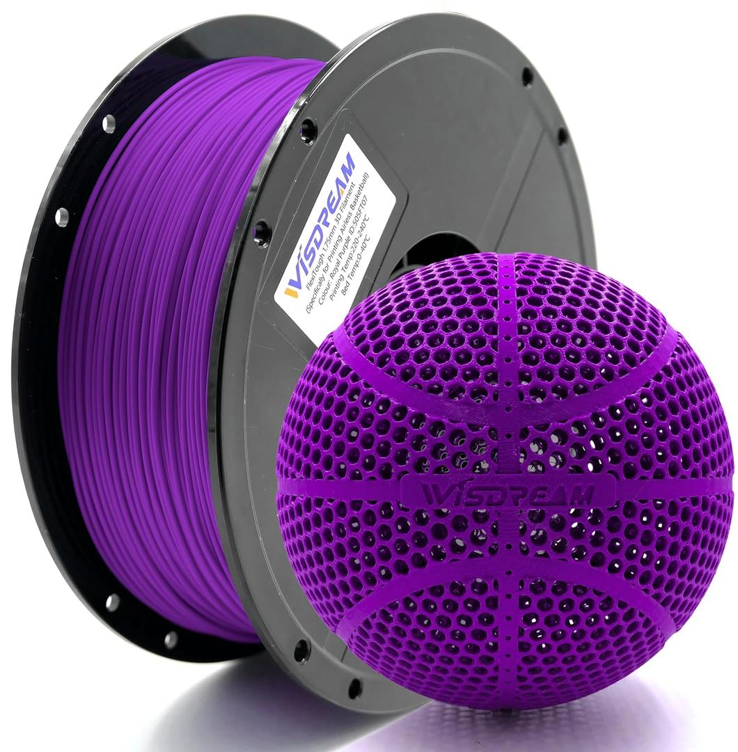 FlexiTough Flexible Filament Specifically for Printing Real-Game Bouncy Airless Basketball,1.75mm,1KG (2.2lbs),Compatible with Most FDM Printers,Royal Purple