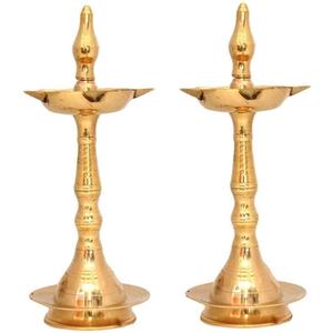 NOBILITY Brass Oil Lamp Diya 10 Inch Kerala Traditional Samai Deepak Lamp Kutthu vilakku Panchmahal Deepam for Pooja Mandir Diwali Indian Gift Items Puja Set Pack of 2