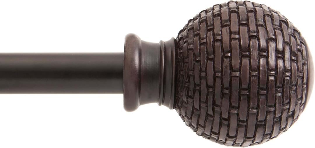 Kenney KN75798 Woven Ball End Standard Decorative Window Curtain Rod, 28-48" Adjustable Length, Weathered Brown Finish, 5/8" Diameter Steel Tube