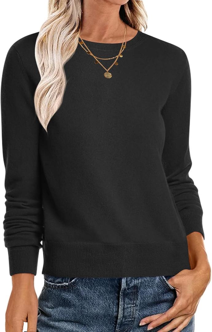 ANRABESS Sweaters for Women Long Sleeve Lightweight Crewneck Soft Basic Knit Loose Fit Pullover Top 2025 Fall Trendy Outfits (X-Large, Black)