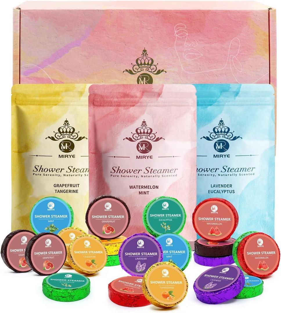 Shower Steamers Aromatherapy, 24-Pack Shower Bombs Birthday Gifts for Women, Valentine's Day Gift with Eucalyptus Mint Lavender Watermelon Grapefruit Tangerine Essential Oils