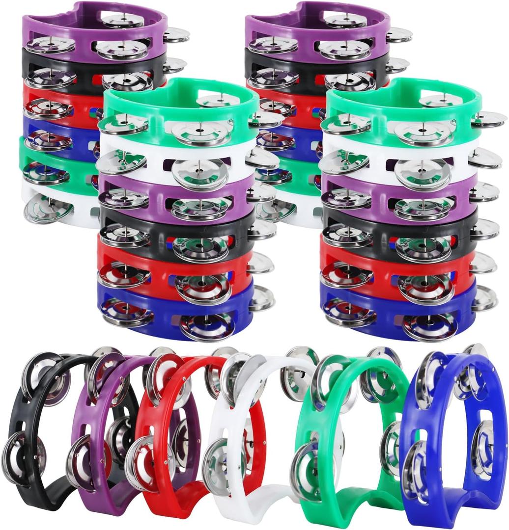EASTROCK 30 PCS Plastic Percussion Tambourine with 4 Bells Tambourine Musical Rhythm Instrument Hand Percussion Tambourine Colored Noise Makers Tambourine
