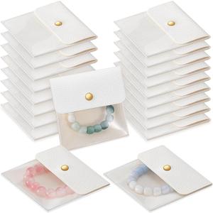 Abbylike 18 Pcs Small Velvet Jewelry Pouch for Travel 4 x 4 Inch Mini Clear Jewelry Bags Traveling PU Leather Velvet Organizer Bags (White)