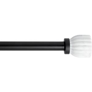 TOWN & COUNTRY LUXE Marbled Flute Single Indoor Curtain Rod and Finial Set, Natural Marble Stone Look, Easy Install Wall Mount, Matte Black, Adjustable 66”-120”