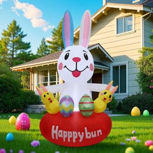 DR.DUDU 5 FT Easter Decorations Outdoor- Easter Inflatables Bunny with Eggs, Blow up Yard Decoration for Home Porch Lawn Garden, Outside Party Spring Holiday Decor