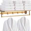 28" 2-Tier European Style Brass Foldable Towel Rack with Hook, Gold