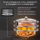 AuFranc 5 Quart Steamer for Cooking - Stainless Steel Steam Pot with Steamer Basket, Multipurpose Cooking Stock Pot with Tempered Glass Lid, Non-Toxic Cookware for Slow Cooking and Steaming (Silver)