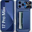 BXYJY for iPhone 17 Pro Max Wallet Case，2 Privacy Screen Protectors, Card Holder (45 Cards), Slide Camera Lens Cover, Military Drop, Rugged Heavy Duty Men Women Phone Case for iPhone 17Pro Max, Blue