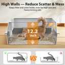 FURTIME XXXL Extra Large Stainless Steel Litter Box with Lid, Large Cat Litter Box for Big Cat, Large Metal Cat Box with High Sided, Non-Stick, Easy Cleaning, Includes Scoop and Mat