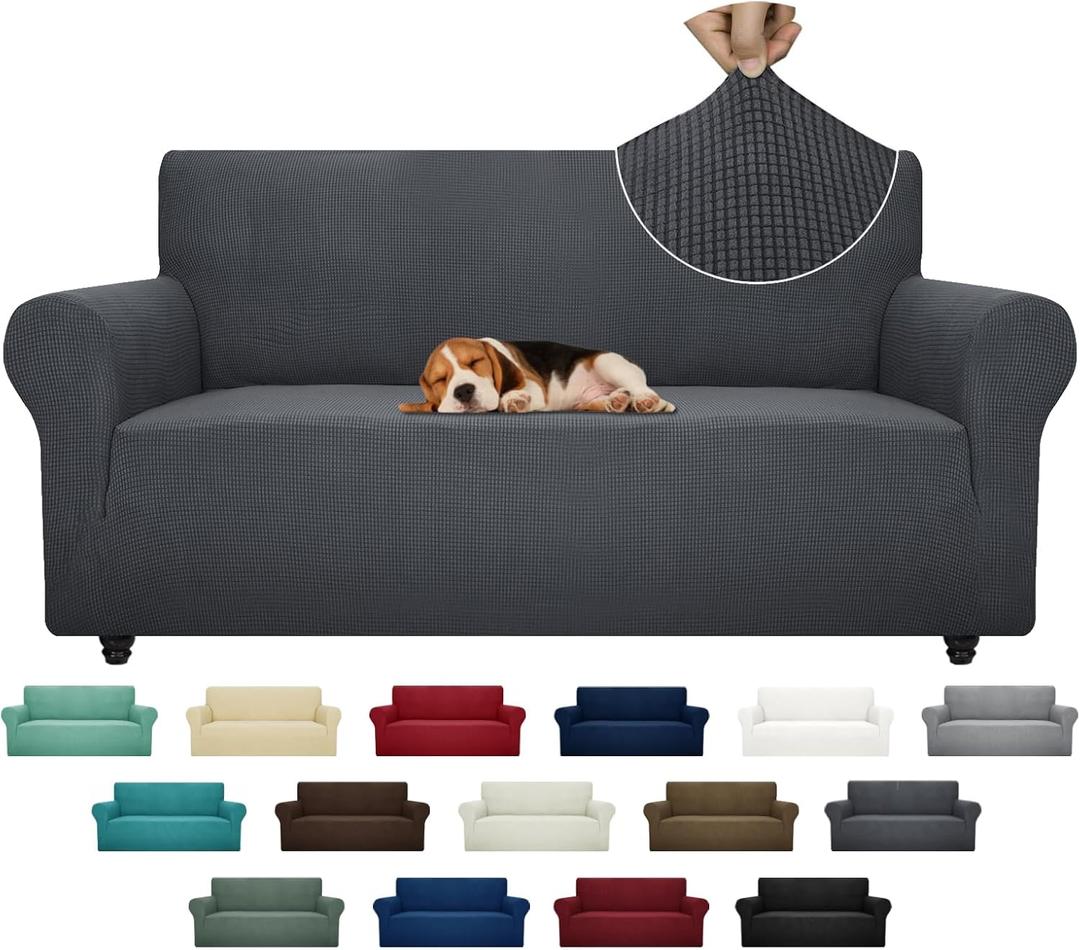 ZNSAYOTX Super Stretch Couch Cover (72"-92") Universal Sofa Covers with Elastic Bottom, Dog Cat Pets Friendly Washable Furniture Protector Fitted Sofa Slipcovers Stay in Place (Dark Grey, Sofa)