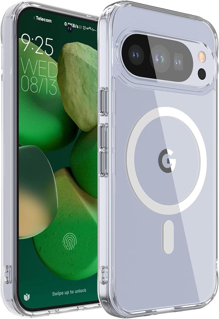 WRJ Magnetic Clear Case for Google Pixel 10 Pro XL,[Compatible with Magsafe][Military Grade Drop Protection] Non-Yellowing Anti-Scratch Ultra Slim Transparent Shockproof Phone Case-White