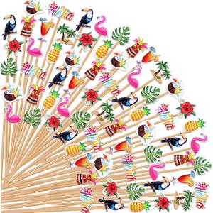 120Pcs Summer Cocktail Picks Decorative Toothpicks Hawaiian Bamboo Cocktail Skewer Flamingo Pineapple Palm Leaf Fancy Cocktail Toothpicks for Appetizers Food Drinks Luau Hawaii Holiday Party Supplies