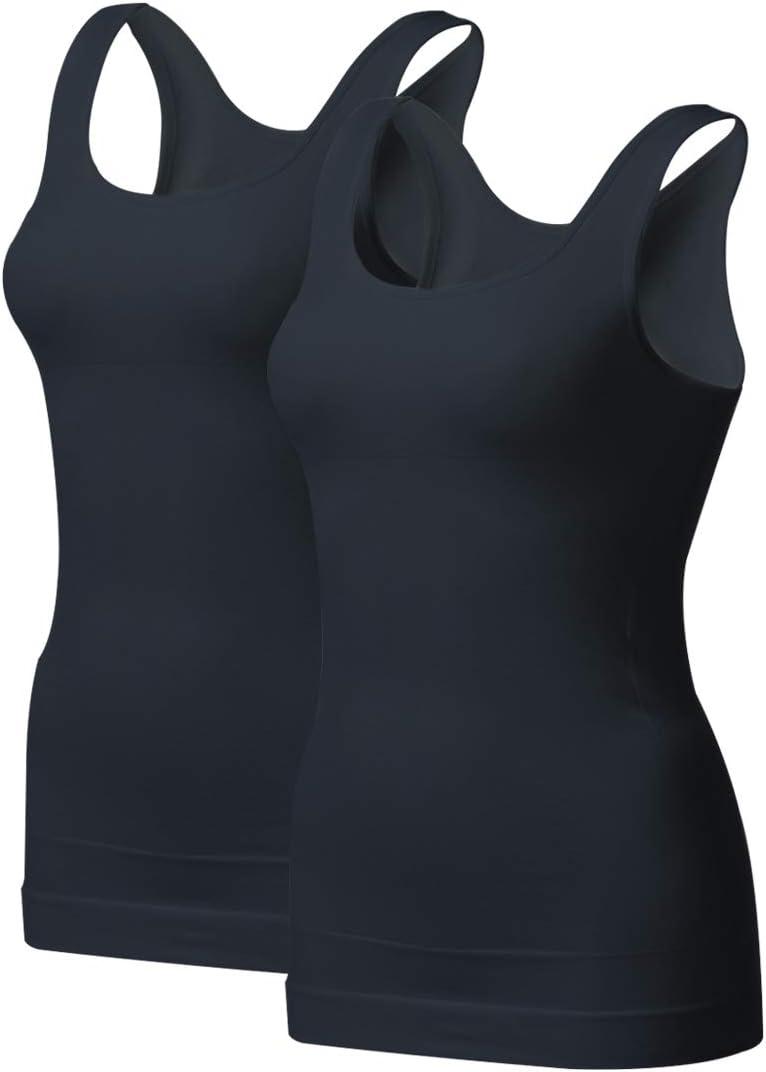 EUYZOU Women's Tummy Control Shapewear Tank Tops - Seamless Body Shaper Compression Top (XXXX-Large (firm control or one size up), Black 2pk)