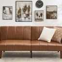 GarveeHome 75 in Futon Sofa Bed Mid-Century Futon Couch, PU Leathe Convertible Sleeper Couch with Adjustable Backrest, Loveseat and Side Pockets for Living Room & Bedroom (Wanult)