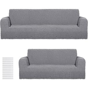 Fanfanwin 2 Pcs Chair Sofa Slipcover Set Couch Sofa Covers Furniture Cover Armchair Stretch Christmas Washable Couch Protector for Loveseat Large Oversized Cushion Durable High Elastic(Grey)
