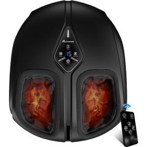 Shiatsu Foot Massager with Heat,Vibration,Air Compression and Deep Kneading for Plantar Fasciitis, Neuropathy,Improve Foot Wellness,Gifts for Women & Men, Black