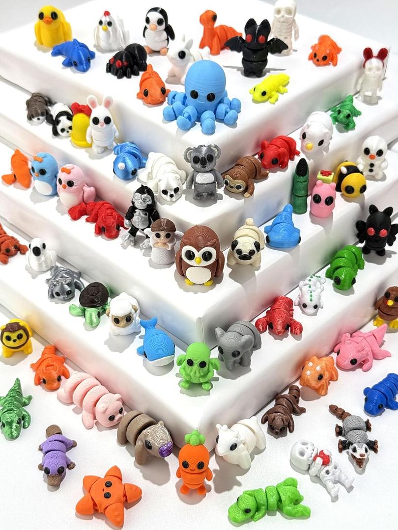 60Pcs Random 3D Printed Animals,Mystery Pack Articulated Figurines Fidget Toy,Gifts for Kids Graduation Rewards,Easter Egg Stuffers,Christmas Birthday Gifts