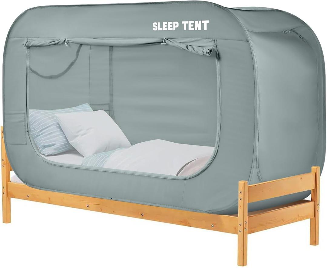 Bed Canopy Bed Tent Dream Tents Privacy Twin Size Sleeping Tents Indoor Pop Up Portable Frame Curtain Breathable with Mosquito Mesh Window for Kids and Adult(Mattress Not Included) Light Gray