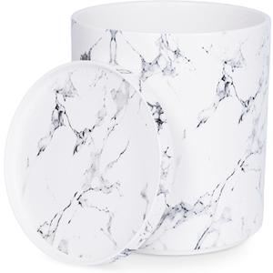 10 Inch Round Ceramic Planter with Tray, White Marble Finish, Indoor Plant Pot with Drainage Mesh and Scratch Pad
