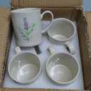 Artisanal Handcrafted Ceramic Mug with Sage Botanical Design - 10oz Off-White Stoneware Coffee Cup, Elegant Purple Sage Pattern, Dishwasher Safe, Comfort Grip Handle for Daily Use-4pack