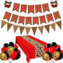 Red Cheetah Print Birthday Party Decorations for Women,Leopard Tablecloth Happy Birthday Banner with Balloons,Cherry Cheetah Leopard Print Party Decor Sulpplies (Pastel)