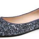 FEVERSOLE Women's Sparkle Memory Foam Cushioned Colorful Shiny Ballet Flats Glitter Night Blue Pointed Size 8 M US