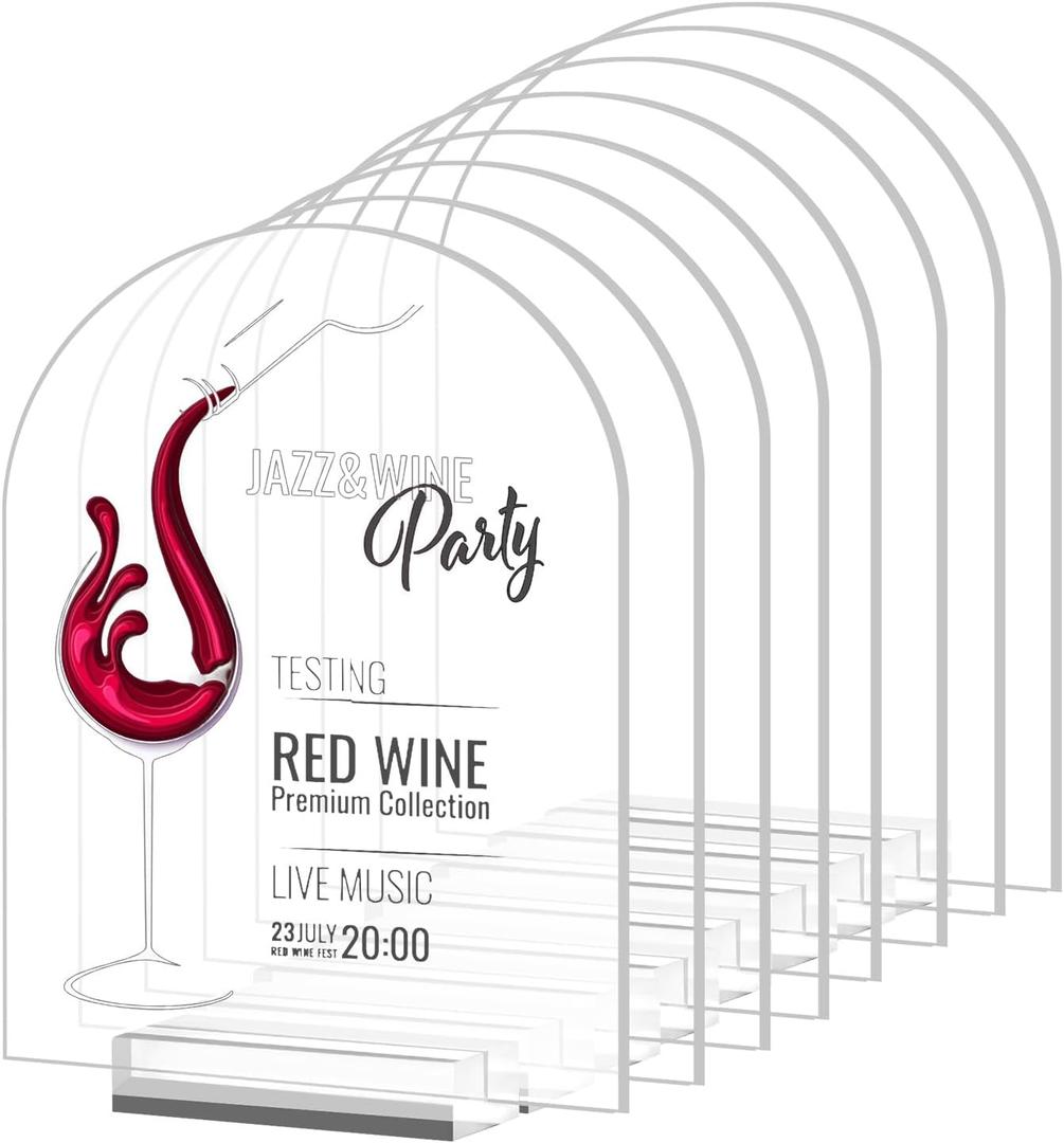 8 Pcs 8x10 Inch Arch Acrylic Sign with Stand Clear Arched Display Sheets DIY Arch Acrylic Sign Blank Drink Menu Sign for Wedding Bar Restaurant Hotel Decor Supplies