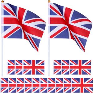 PartyKindom Union Jack Flags on Sticks Polyester Handheld Fifty Pack